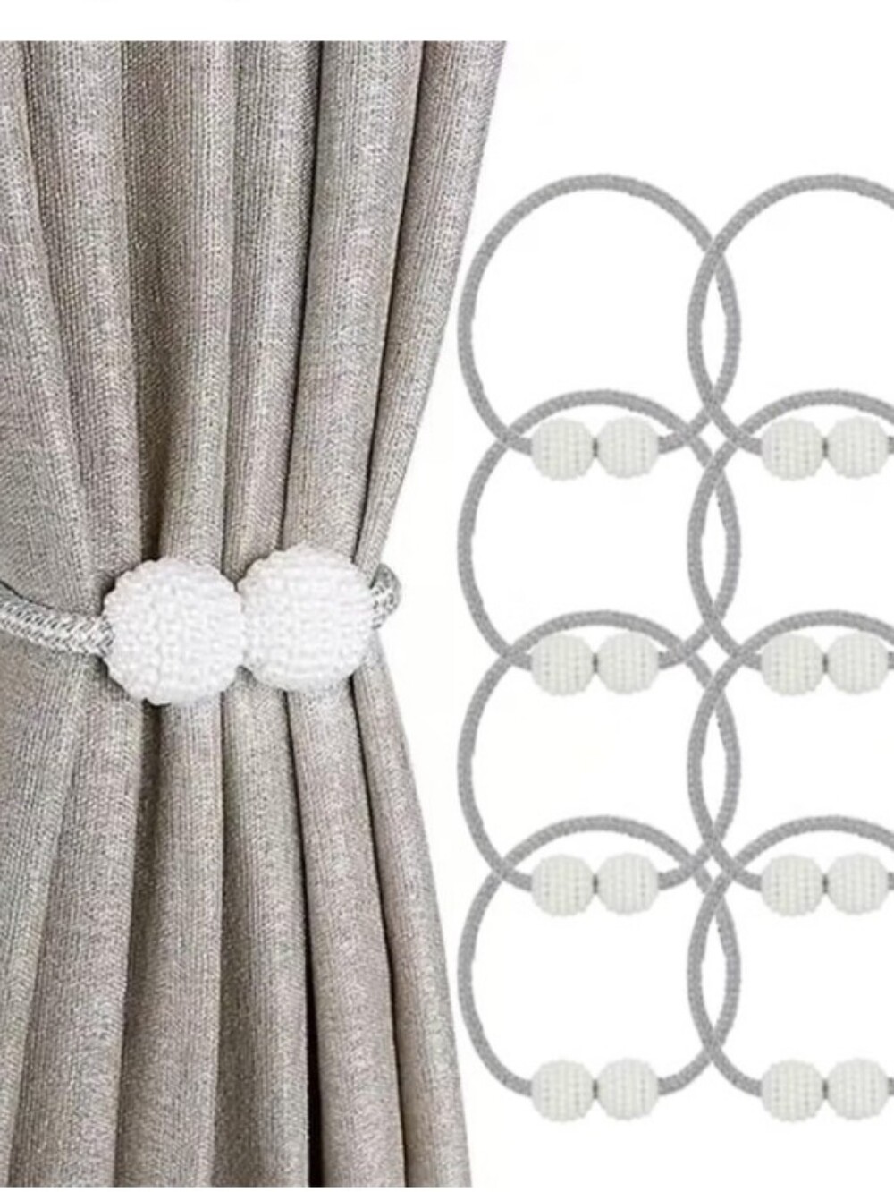 8 Pack Magnetic Curtain Tiebacks, Curtain Tiebacks  Grey/White